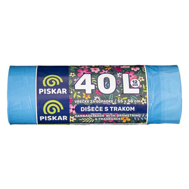 VREČKE ZA SMETI PISKAR 40 L DIŠEČE 12/1 S TRAKOM 55X60 CM