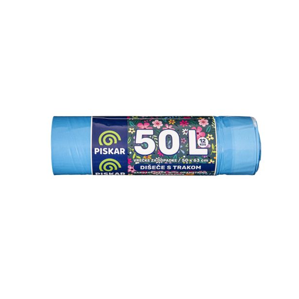 VREČKE ZA SMETI PISKAR 50 L S TRAKOM 12/1 50X65 CM