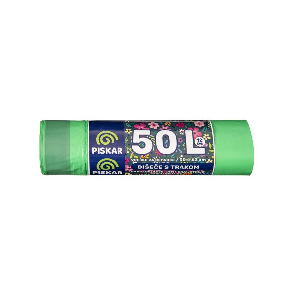 VREČKE ZA SMETI PISKAR 50 L S TRAKOM 12/1 50X65 CM