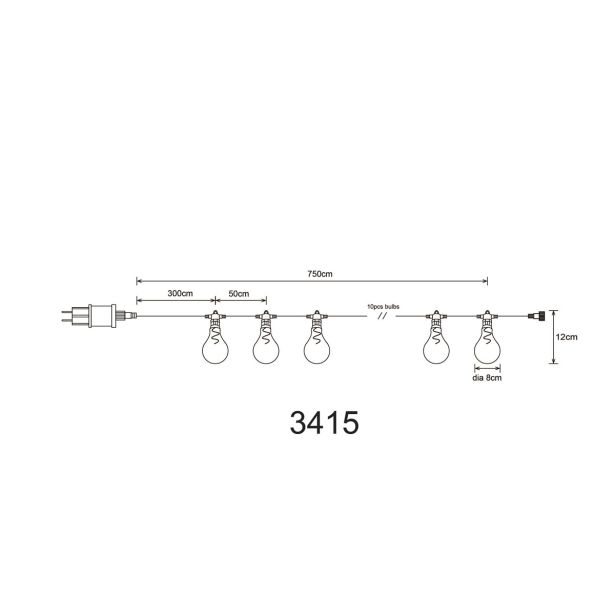 VRTNA LED SVETILKA GLOBO VERIGA 10X LED L=7.5M WW IP44
