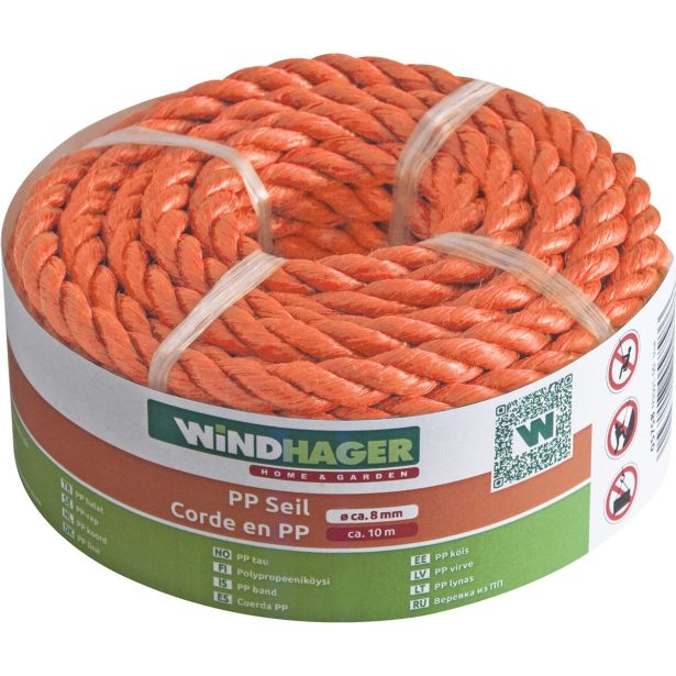 VRVICA PLETENA, PP, 8 MM X 10 M, ORANŽNA