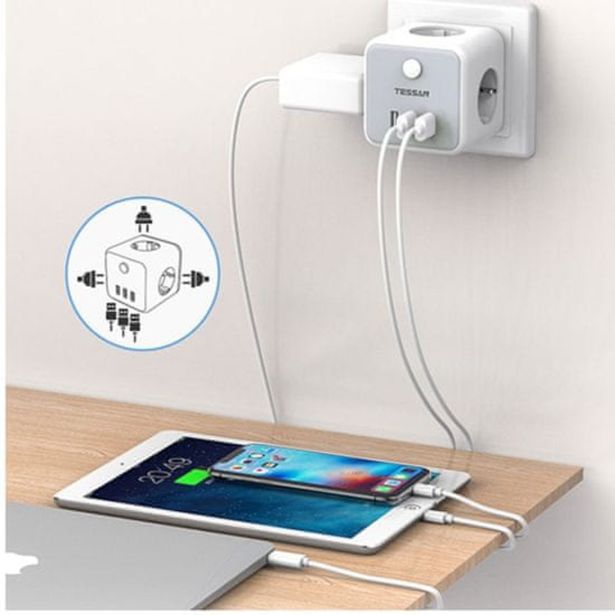 VTIČNI RAZDELILEC TESSAN 301-DE-C 3X VTIČNICA, 2X USB-A, 1X USB-C