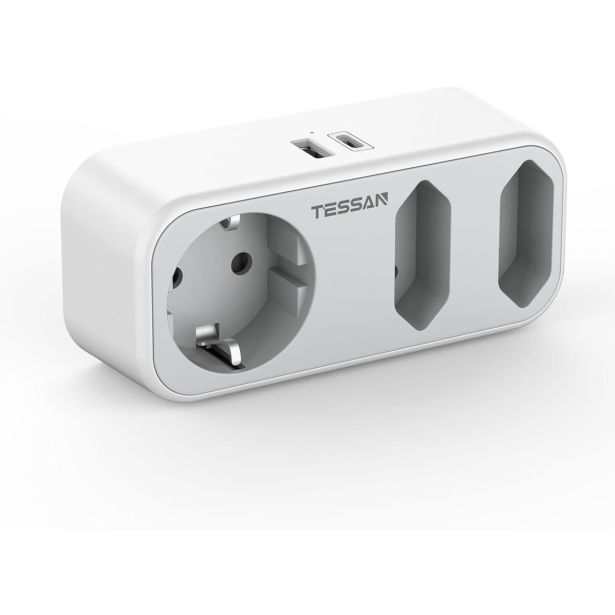VTIČNI RAZDELILEC TESSAN 324C 1X SCHUKO + 2X EURO VTIČNICI, 1X USB-A, 1X USB-C