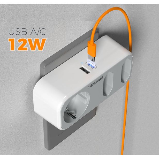 VTIČNI RAZDELILEC TESSAN 324C 1X SCHUKO + 2X EURO VTIČNICI, 1X USB-A, 1X USB-C