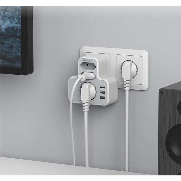 VTIČNI RAZDELILEC TESSAN 327 1X SCHUKO + 2X EURO VTIČNICI, 3X USB-A