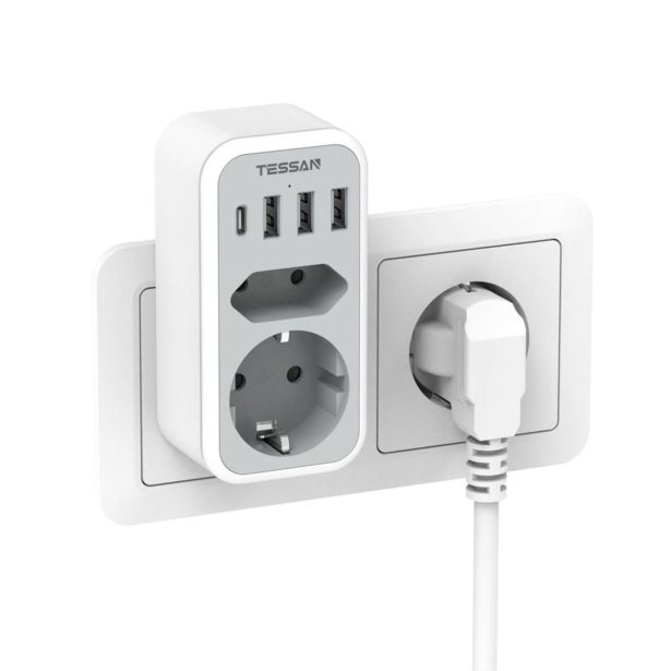 VTIČNI RAZDELILEC TESSAN 328 2X VTIČNICA (SCHUKO + EURO), 3X USB-A, 1X USB-C