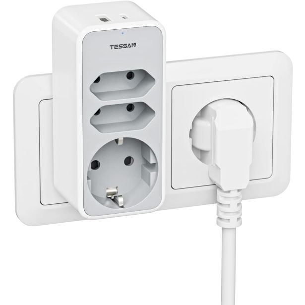 VTIČNI RAZDELILEC TESSAN 330C 1X SCHUKO + 2X EURO VTIČNICI, 1X USB-A, 1X USB-C