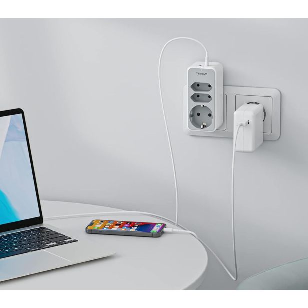 VTIČNI RAZDELILEC TESSAN 330C 1X SCHUKO + 2X EURO VTIČNICI, 1X USB-A, 1X USB-C