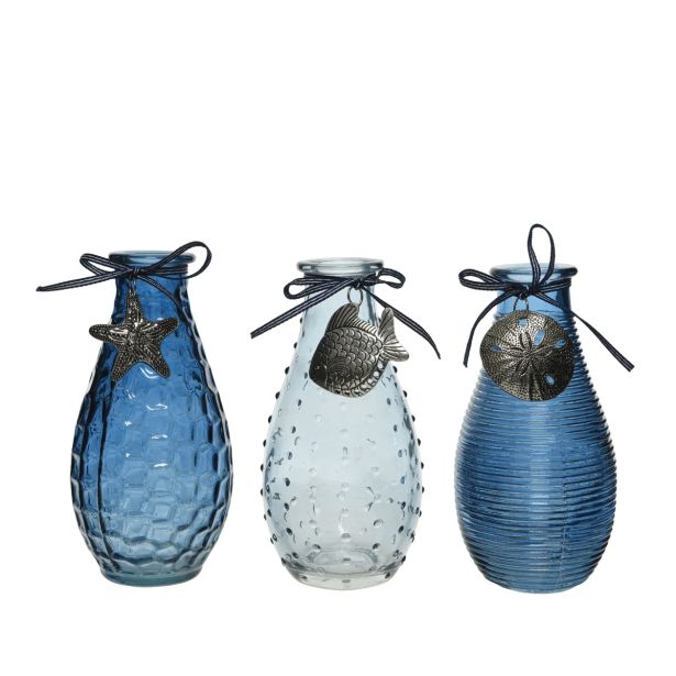 STEKLENA VAZA DECORIS Z DEKORACIJO 7X14 CM PROZORNA, SV.MODRA, MODRA