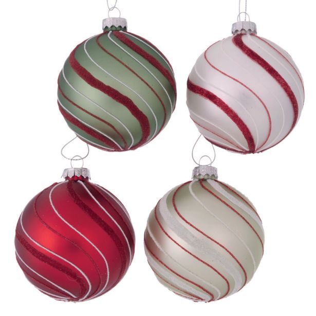 STEKLENA BUNKA, BELA/RDEČA/ZELENA, FI 8 CM, SORT