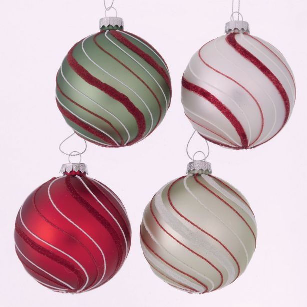 STEKLENA BUNKA, BELA/RDEČA/ZELENA, FI 8 CM, SORT