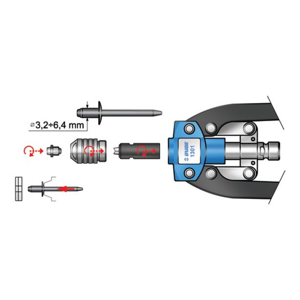 ROČNE KLEŠČE ZA ZAKOVICE UNIOR ZA ZAKOVICE 3.2-6.4 MM IN MATICE M4-M10 ART. 1301
