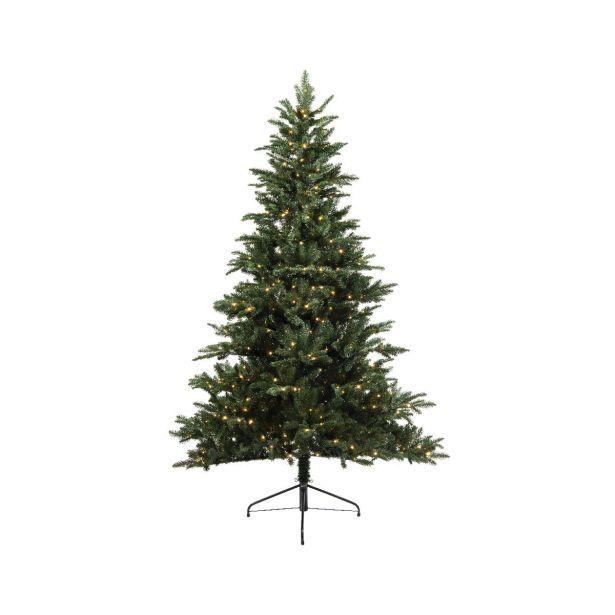 ZELENA NOVOLETNA JELKA IZ UMETNE MASE, IMITACIJA BORA, VIŠINE 210 CM, Z LED LUČKAMI