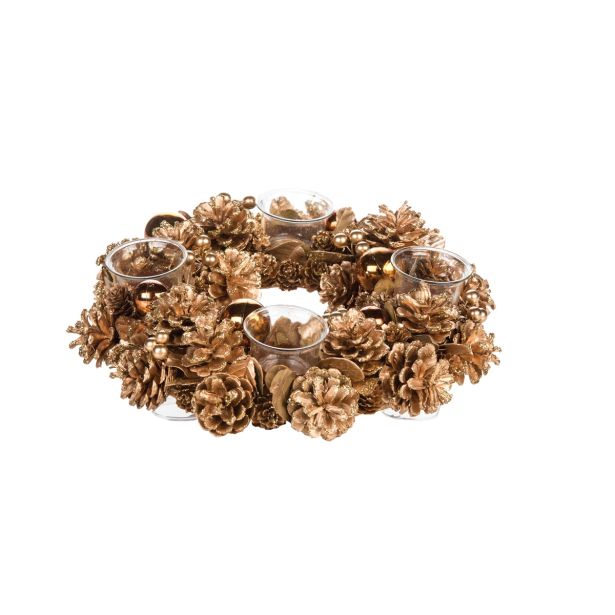 NAMIZNA DEKORACIJA GLOSSTYLE ZLATI ADVENTNI VENEC S 4 KOZARČKI PREMERA 32 CM