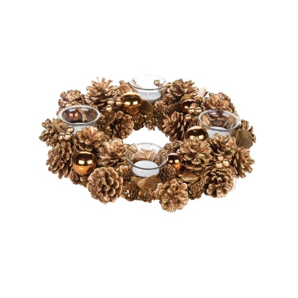 NAMIZNA DEKORACIJA GLOSSTYLE ZLATI ADVENTNI VENEC S 4 KOZARČKI PREMERA 32 CM