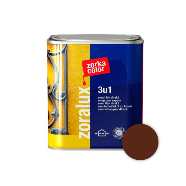 ANTIKOROZIVNI PREMAZ ZORKA DEKOR ZORALUX 3V1 EMAJL LAK DIREKT RJAVA 0.75 L 8017