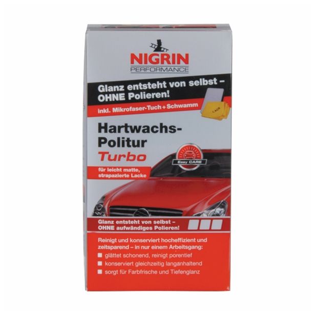 ZUNANJA AVTOKOZMETIKA NIGRIN POLITURA S TRDIM VOSKOM TURBO Z GOBO, KRPO 300ML