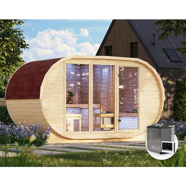 ZUNANJA SAVNA KARIBU 38 MM ŠIROKA SODNA + 11KW BIO-KOMBINIRANI GRELEC