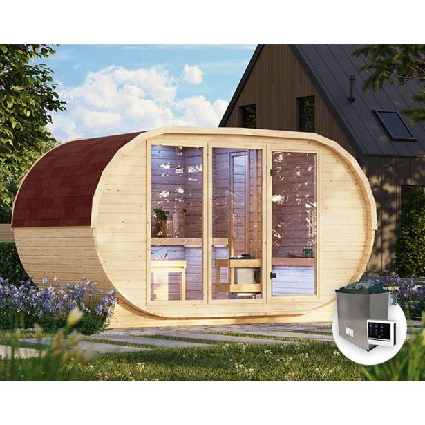 ZUNANJA SAVNA KARIBU 38 MM ŠIROKA SODNA+11KW GRELEC+ZUNANJI NADZOR