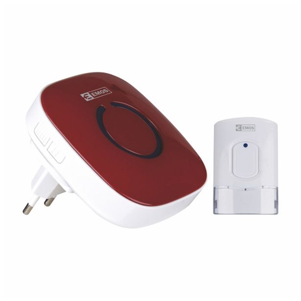 ZVONEC EMOS BREZŽIČNI RDEČ 52 MELODIJ 1 ENOTA ZA VTIČ.+ 1 TIPKA