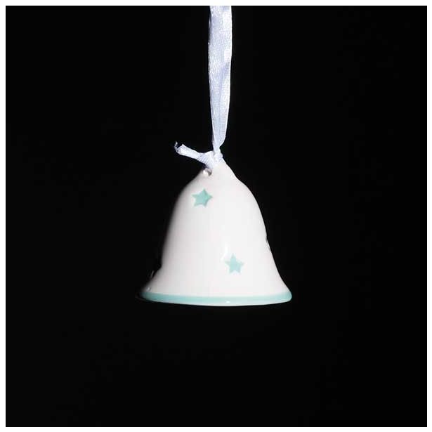 OKRASEK ZA JELKO GLOSSTYLE ZVONEC KERAMIČNI 5 CM BEŽ Z ZELENIM DEKORJEM