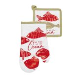 PRIJEMALKA AMO LA CASA 17X17 IN ROKAVICA 18X30CM MORSKI MOTIV