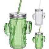KOZAREC ZA DRUGE PIJAČE EH 400 ML S SLAMICO KAKTUS TRANSPARENT/ZELEN
