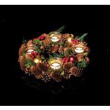 RDEČE ZLAT ADVENTNI VENEC FI 34 CM S 4 KOZARČKI