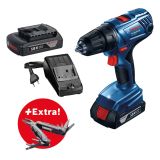 AKUMULATORSKI VRTALNI VIJAČNIK BOSCH GSR 180-LI + VEČNAMENSKO ORODJE 'SWISS PEAK'