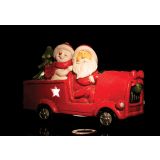 RDEČ AVTO Z BOŽIČKOM IN SNEŽAKOM Z LED LUČKO