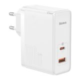 BASEUS HIŠNI POLNILEC 220V GAN 5 PRO FAST CHARGE 100W VHOD 1X USB A IN 1X TYPE C S KABLOM TYPE C - ORIGINAL (EU BLISTER) BEL