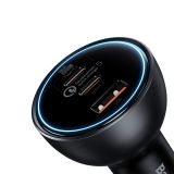 BASEUS POLNILEC ZA AVTO BASEUS TZCCZM-0G ADAPTER 1 X USB-A IN 2X TYPE C PD 160W QC 5.0 PD - ČRN