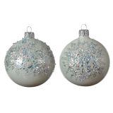 STEKLENA BUNKA BELA S SREBRNIM DEKORJEM FI 80 MM