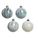 STEKLENA BUNKA ZA NOVOLETNO JELKO V BELI, MODRI ALI SIVI BARVI Z DODATKOM BLEŠČIC, PREMER 80 MM, SORT