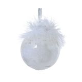 BUNKA IZ UMETNE MASE DECORIS FI 8 CM, BELA S PERJEM