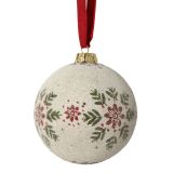 BUNKA IZ UMETNE MASE DECORIS FI 8 CM, BELO/ZELENA SNEŽINKA LIST-LIST, SORTI