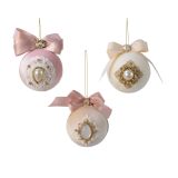 BUNKA IZ UMETNE MASE DECORIS ROZA S PENTLJO IN ČIPKO FI 8 CM SORT