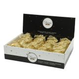 BUNKA IZ UMETNE MASE ZLATE BARVE Z DEKORJEM IN PENTLJO, PREMER 80 MM