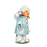PRAZNIČNA FIGURA GLOSSTYLE DEKLICA Z LANTERNO 47 CM ZA ČAJNO SVEČKO MODRA