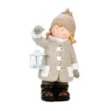 PRAZNIČNA FIGURA GLOSSTYLE DEKLICA Z LANTERNO 47 CM ZA ČAJNO SVEČKO RJAVA
