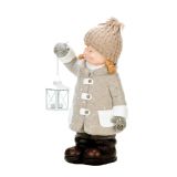 PRAZNIČNA FIGURA GLOSSTYLE DEKLICA Z LANTERNO 47 CM ZA ČAJNO SVEČKO RJAVA