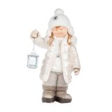 PRAZNIČNA FIGURA GLOSSTYLE DEKLICA Z LANTERNO 54 CM ZA ČAJNO SVEČKO SREBRNA