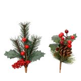 DEKORACIJA DECORIS VEJICA, 22 CM, BOR/RDEČE JAGODE, SORTIRANO