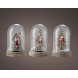 DEKORACIJA LUMINEO BOŽIČEK V STEKLENI KUPOLI V 15.5. CM FI 9.5 CM SORT