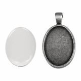 DODATKI, ORODJE ZA NAKIT RAYHER MEDALJON/STEKLO, 2X2.7CM STARO SREBRO , OVAL