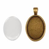 DODATKI, ORODJE ZA NAKIT RAYHER MEDALJON/STEKLO, 2X2.7CM STARO ZLATO, OVAL