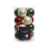 STEKLENE BUNKE V BELI/RDEČI/ZELENI KOMBINACIJI, 16 KOSOV, PREMER 35 MM