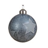 STEKLENA BUNKA V MODRI BARVI Z ZVEZDICAMI, PREMER 80 MM