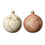 STEKLENA BUNKA FI 8 CM PTIČKA IN SRČEK ZLATA/ROZA, SORTIRANO