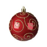 BUNKA IZ UMETNE MASE RDEČE BARVE Z ZLATIM DEKORJEM, PREMER 80 MM